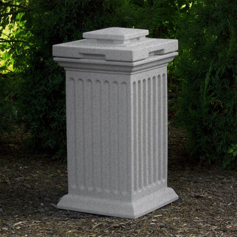Good Ideas Savannah Outdoor Column 30 Gallon Polyethylene Storage and Waste Bin, Light Granite