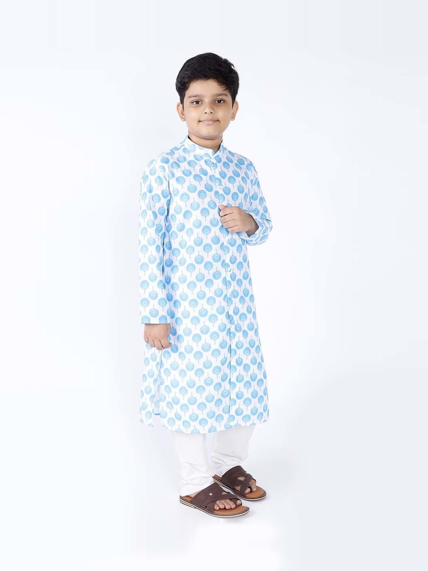 TABARD Kids Blue & White Cotton Printed Kurta Set