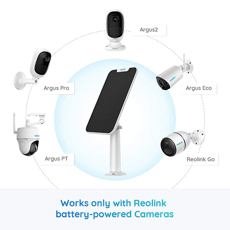 Solar Panel Power Supply Designed for  Home Security Outdoor Rechargeable Battery Cameras Argus 2/Argus Pro/Argus Eco/Go/Argus PT, Waterproof, Reliable and Non-Stop Charging (White)
