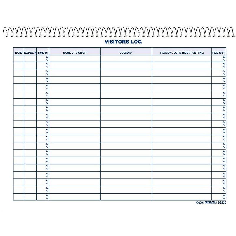Rediform Visitors Log Book 1000 Entries Wire 50 Pgs 11"x8-1/2" White 9G620