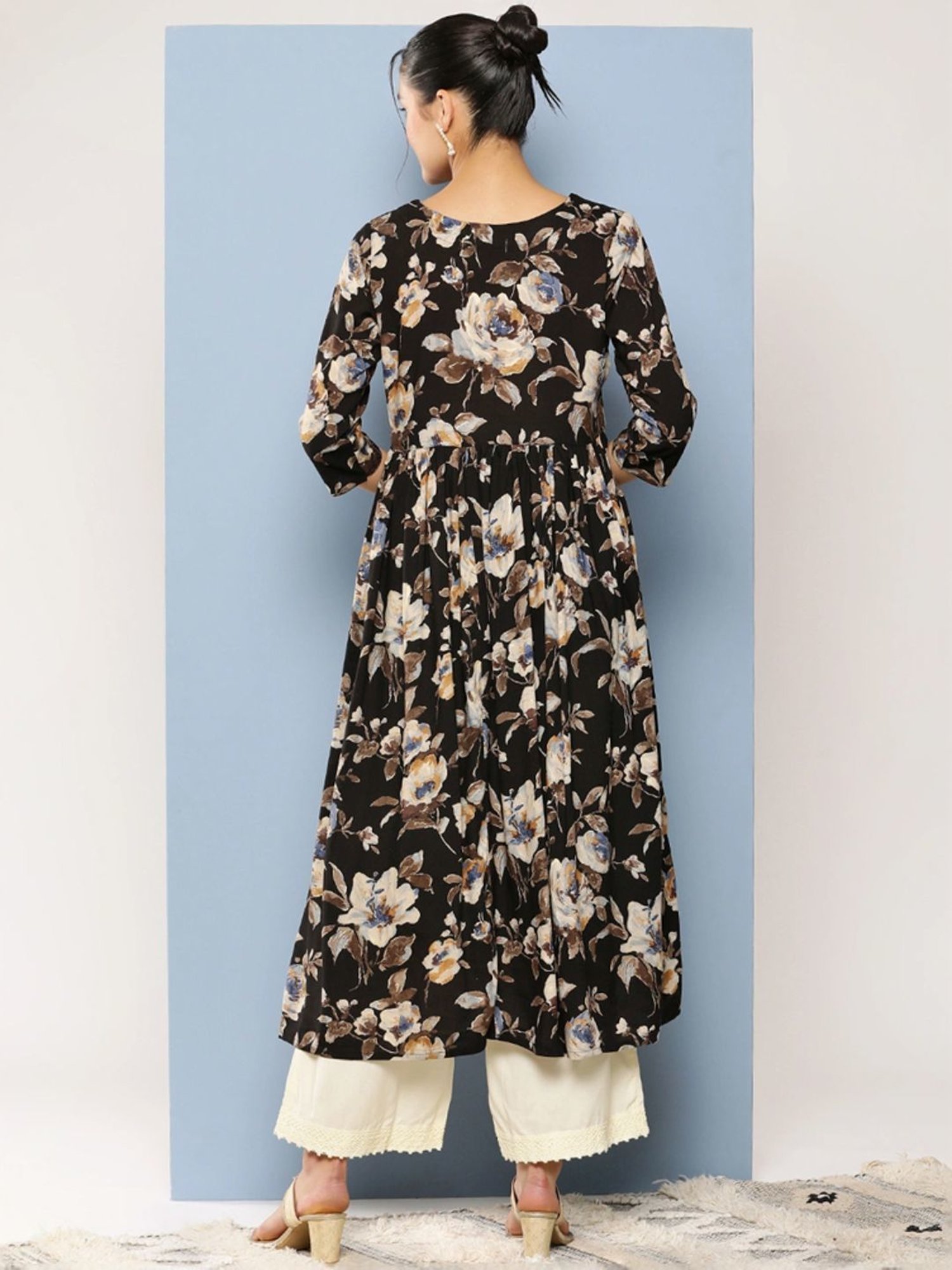 Aarika Black Floral Print A Line Kurta