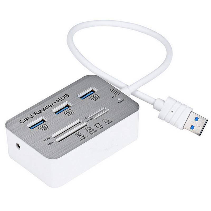 7-in-1 3 Port USB 3.0 Hub Support MS SD M2 TF Memory Card Reader 5Gbps SD to USB Adapter for Computer Laptop