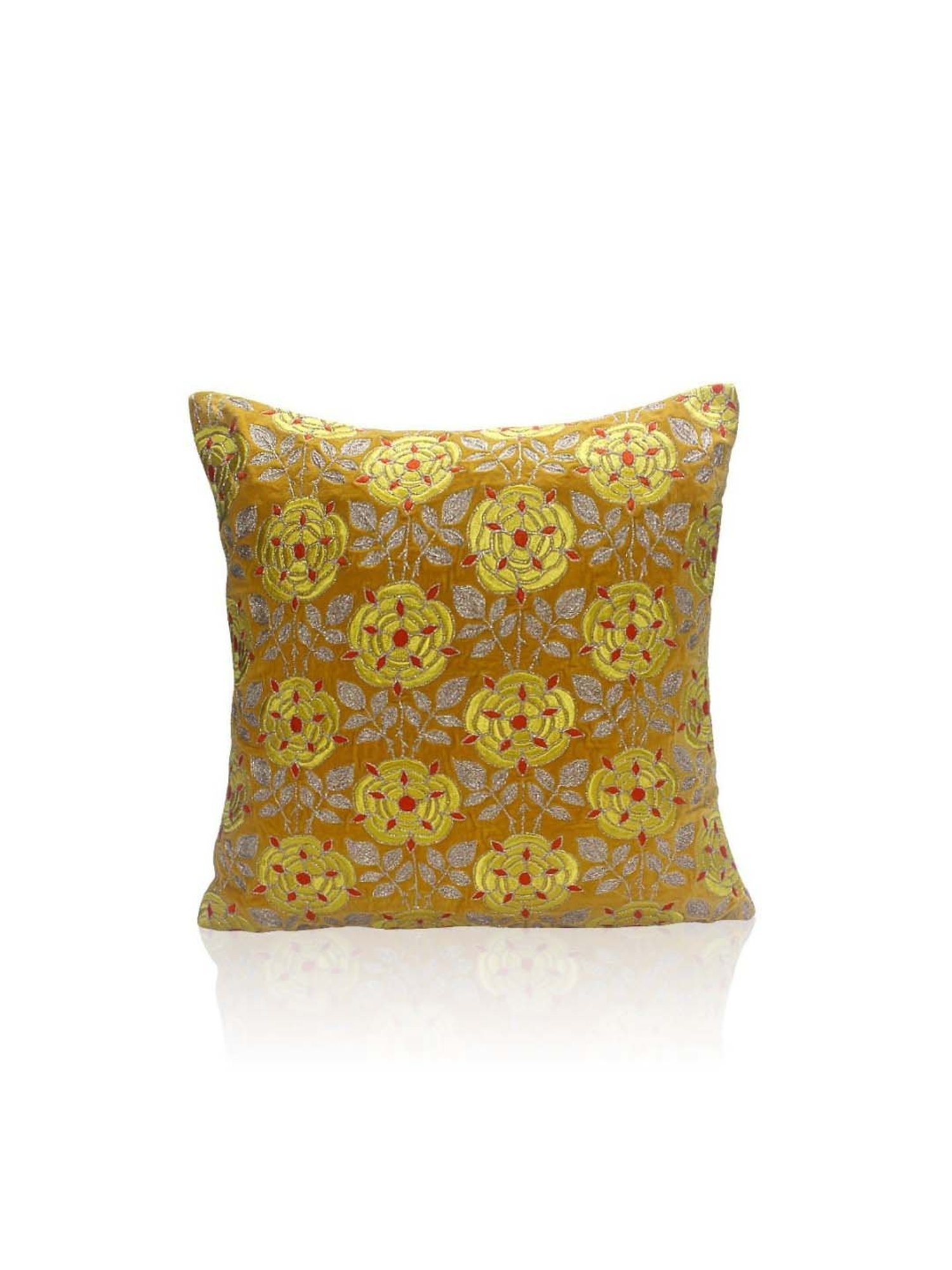 Home4U Aboli Yellow Cotton Velvet Cushion Cover - Set of 1