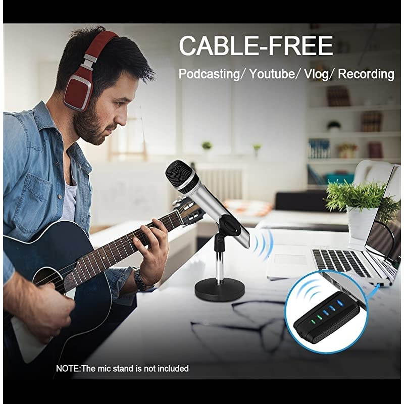 USB Wireless Microphone  UHF Dynamic mic for Android PC Computer Laptop PA Podcasting Vlogging YouTube Vocal Recording Gaming Singing Practice System with USB Receiver
