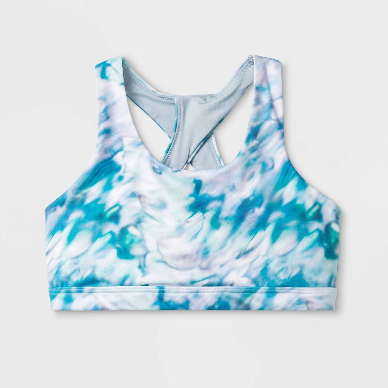 Girls' Microfiber Cross Back Sports Bra - All in Motion™ Teal/White M