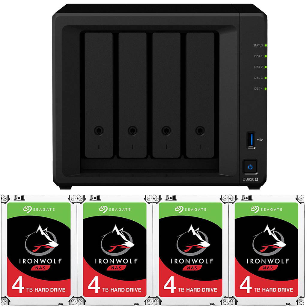 Synology DS920+ DiskStation with 8GB RAM and 16TB (4 x 4TB) of Seagate Ironwolf NAS Drives Fully Assembled and Tested By CustomTechSales