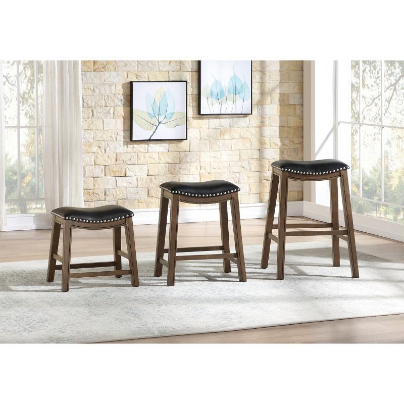 Homelegance 18-Inch Dining Height Wooden Bar Stool with Solid Wood Legs and Faux Leather Saddle Seat Kitchen Barstool Dinning Chair, Black and Gray