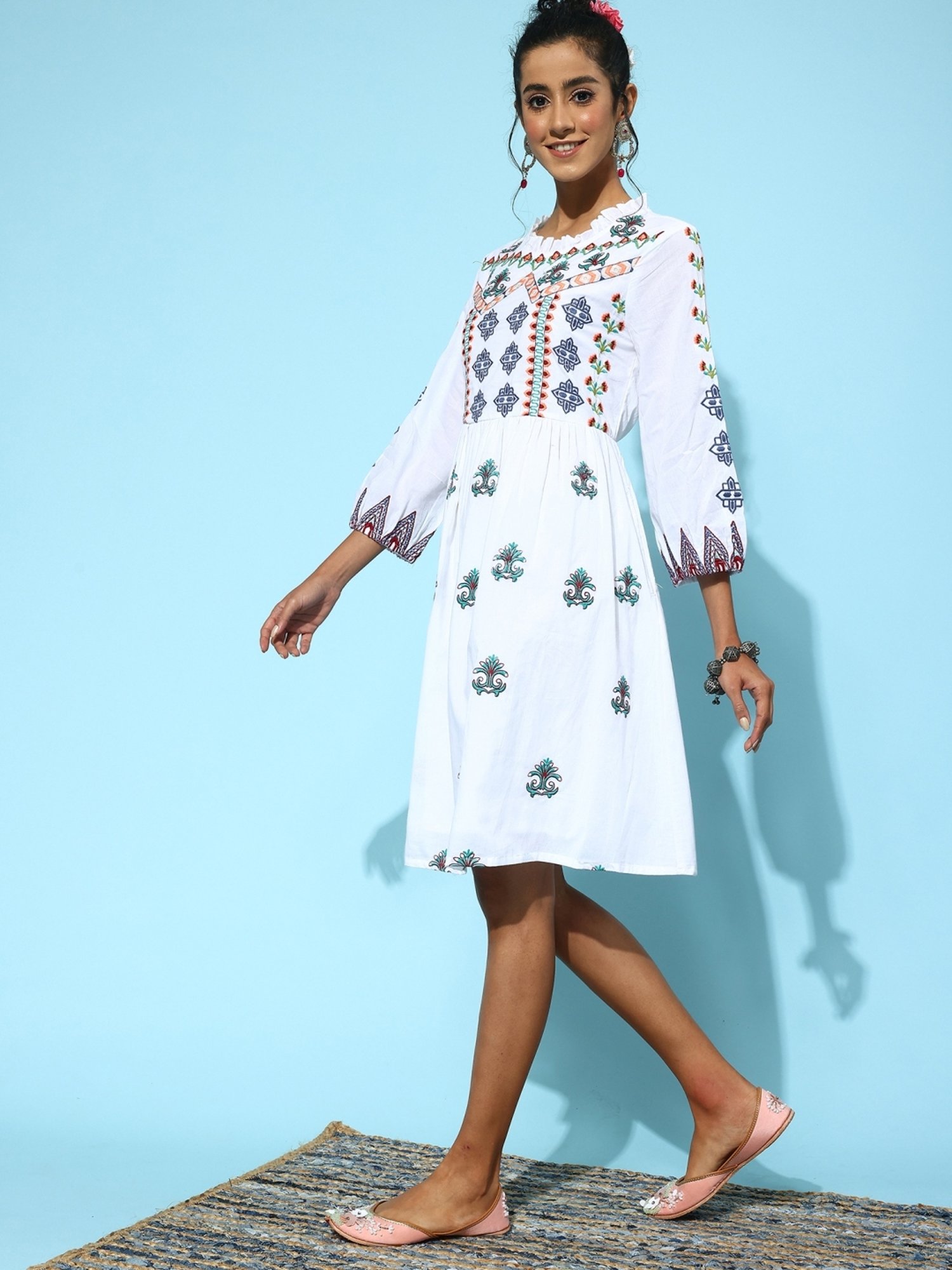 Saffron Threads Black Cotton Floral Print Ethnic Dress