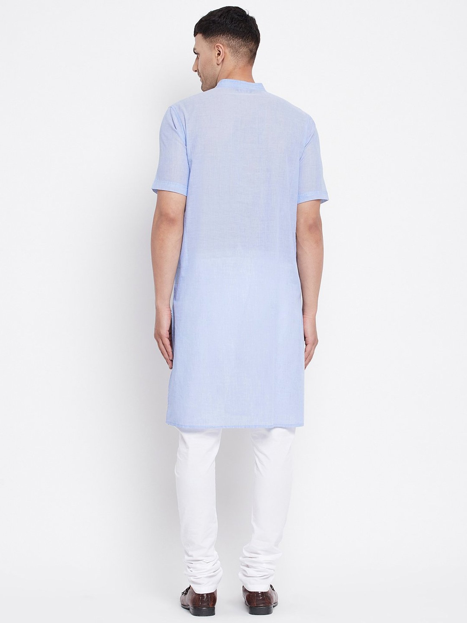 Even Blue Self Design Mandarin Collar Kurta