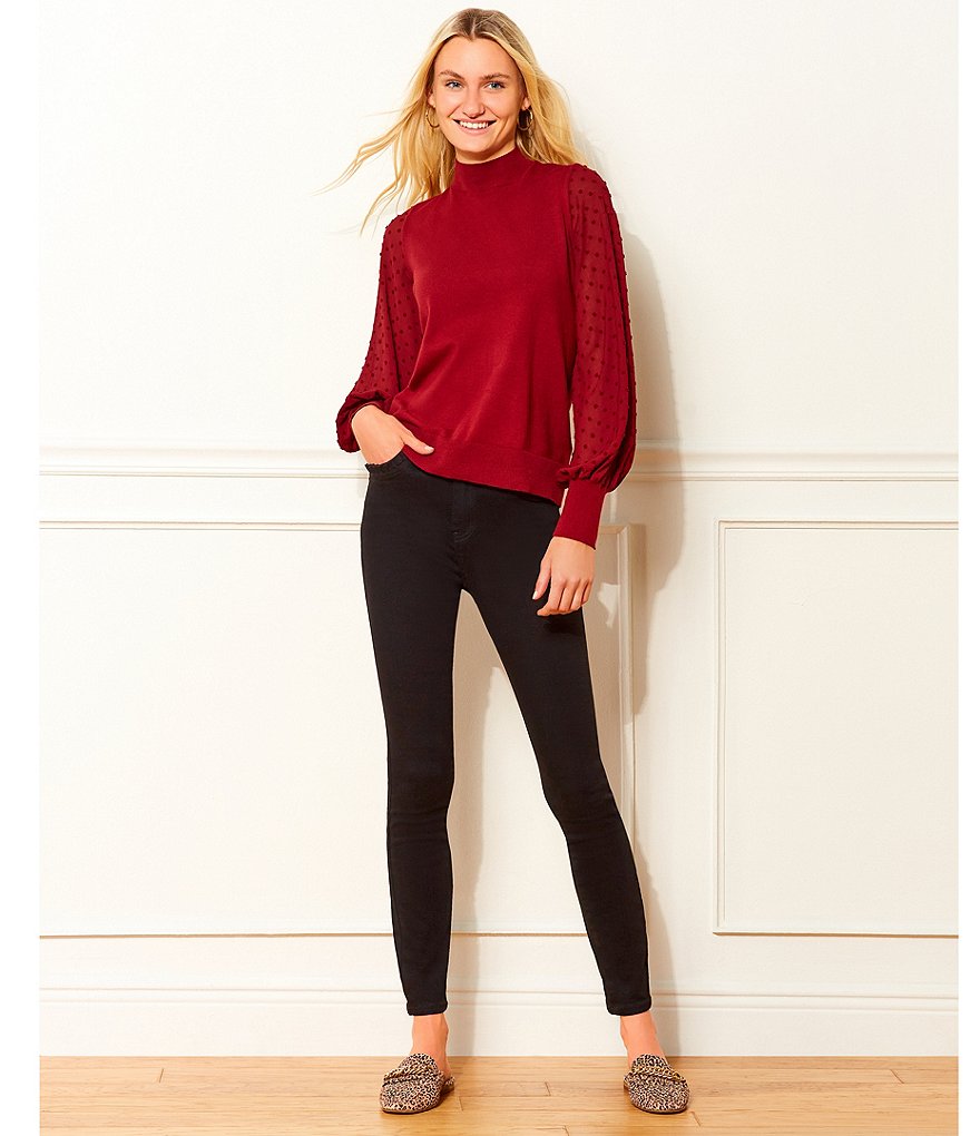 CeCe Mock Neck Long Sleeve Clip Dot Sweater
