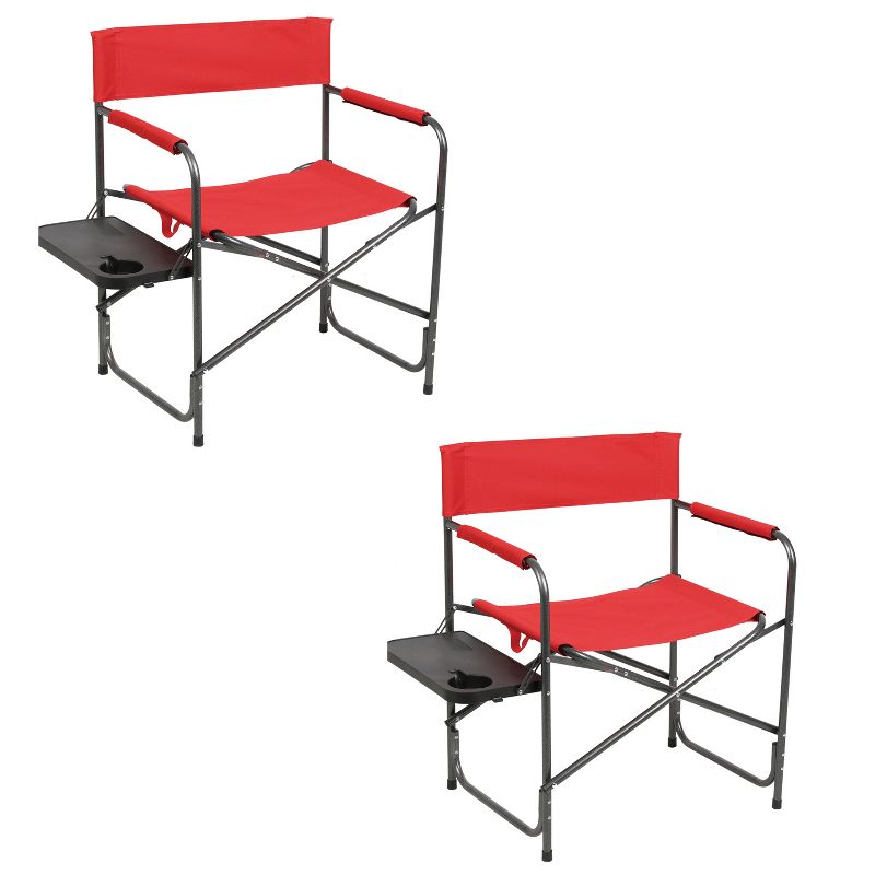 Portal Indoor Outdoor Portable Lightweight Steel Frame Folding Camping Directors Chair with Side Table, Red (2 Pack)