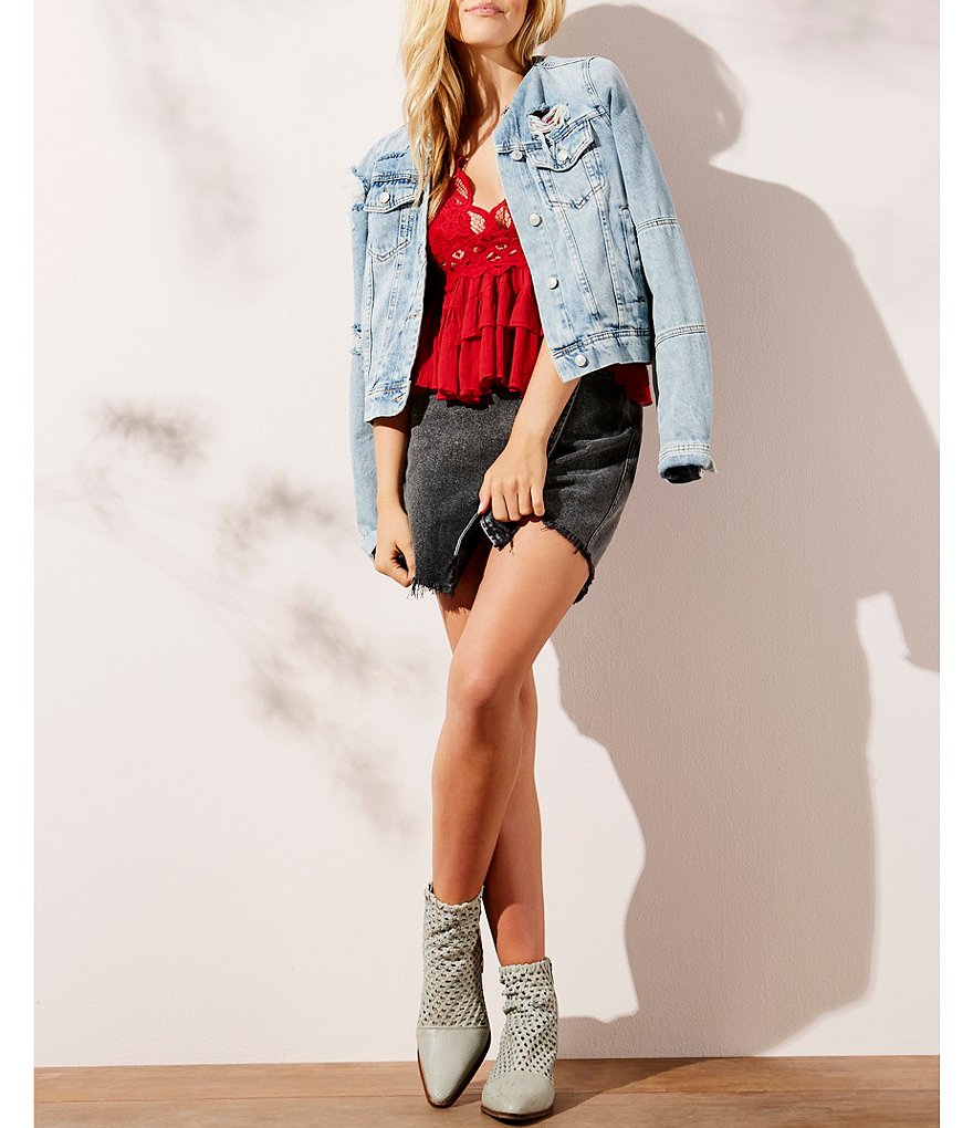 J.McLaughlin Durham Sleeveless Ruffle V-Neck Denim Blouse