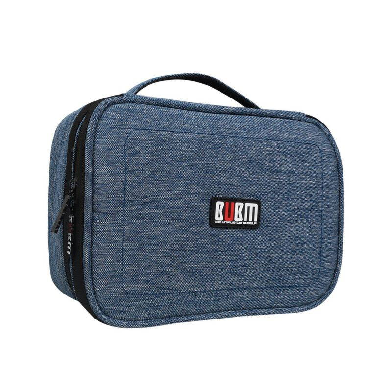 BUBM Electronic Organizer, Double Layer Travel Gadget Storage Bag for Cables, Cord, USB Flash Drive, Power Bank and More-a Sleeve Pouch for 7.9" iPad Mini (Medium,Denim Blue)