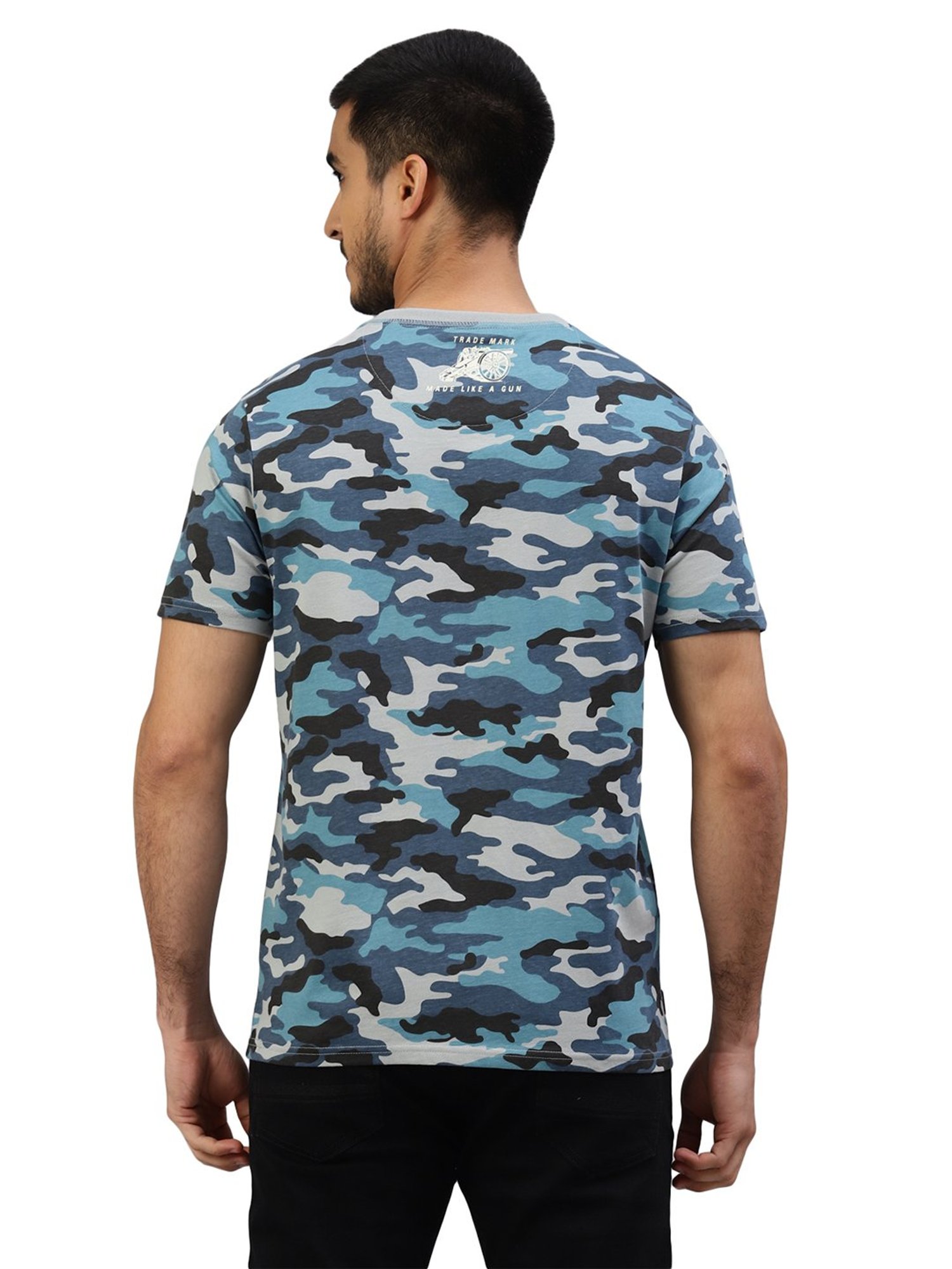 Royal Enfield MLG Urban Blue Regular Fit Camo Print Henley T-Shirt
