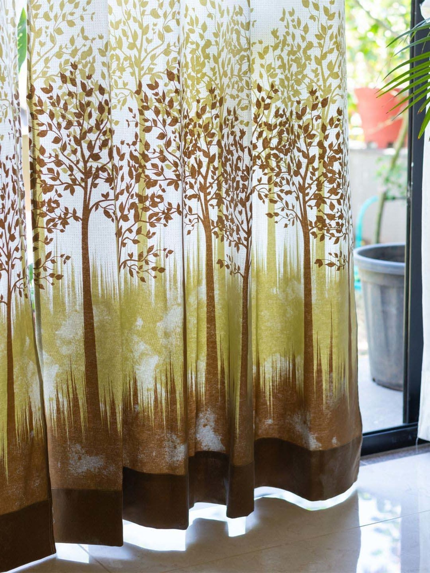 Urban Space Brown Cotton Window Curtain With Tieback & Eyelet - Set of 2