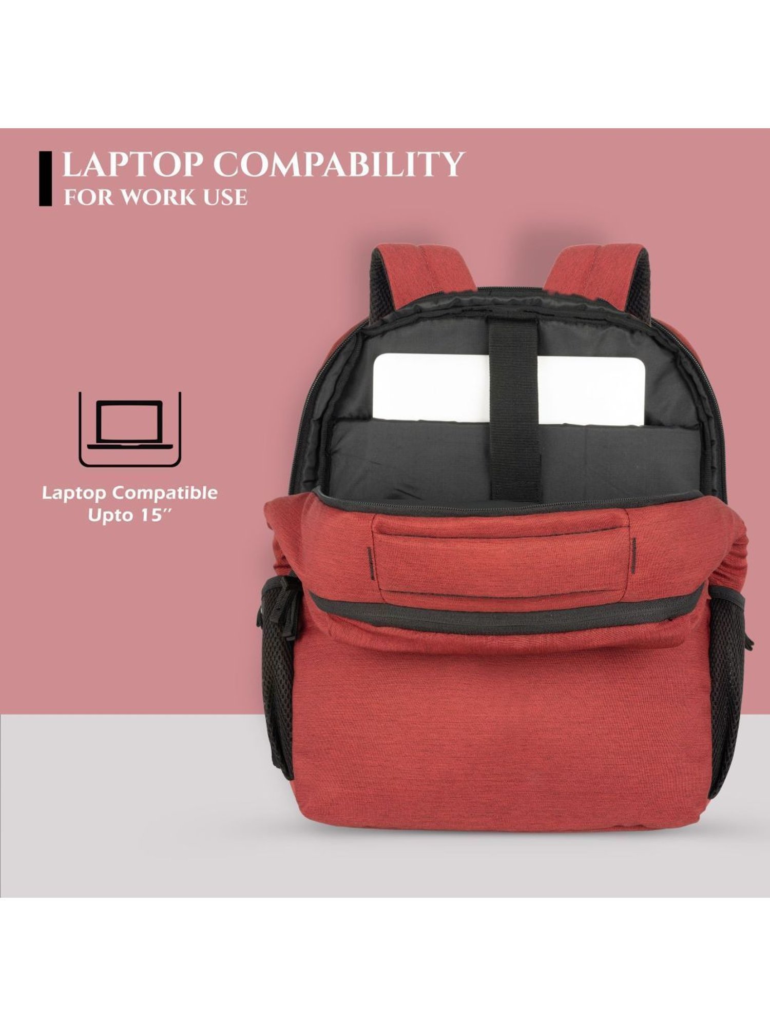 LAVIE SPORT Red Polyester Solid Laptop Backpack - 21 Ltrs