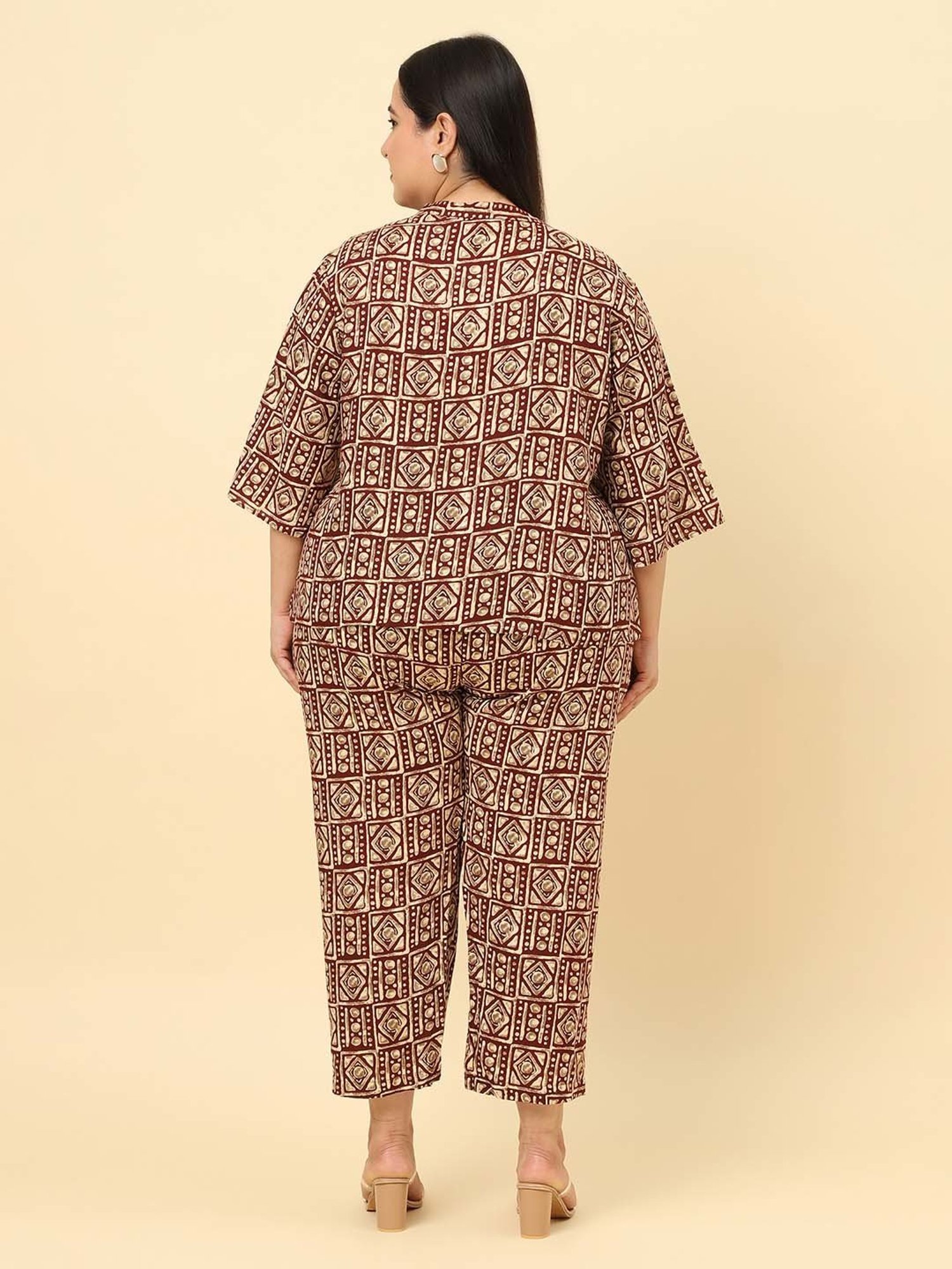 Sringam Maroon Printed Top Pant Set