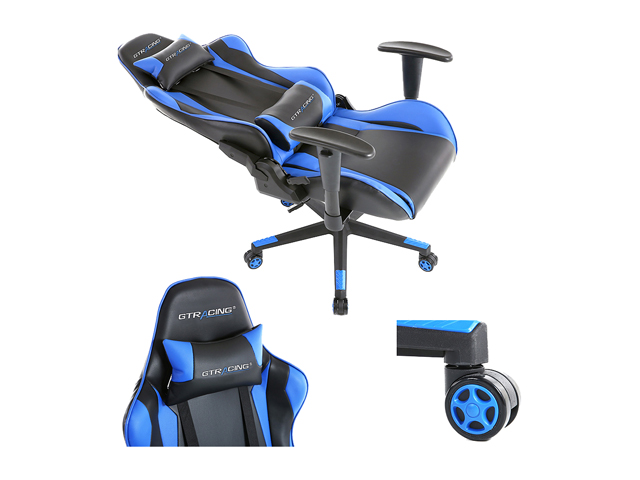 GTRACING Ergonomic Office Chair - Racing Seat, Height Adjustment, Pillows, Recliner, Swivel Rocker Tilt, for E-Sports, Computers, and Gaming