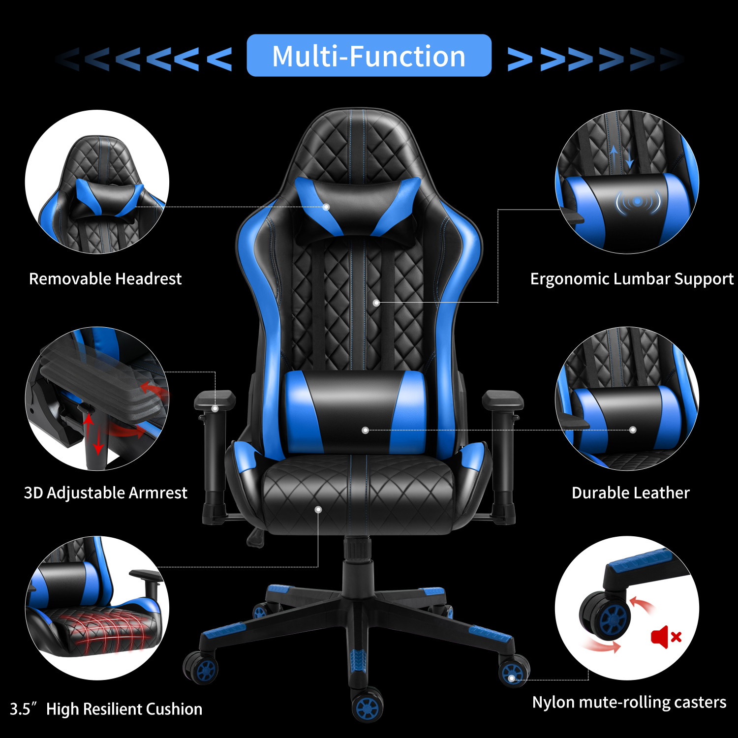 AMINITURE Gaming Chairs High Back Ergonomic Office Chair Racing Video Game Chair with Adjustable Armrests Headrest and Lumbar Pillow E-Sports Chair
