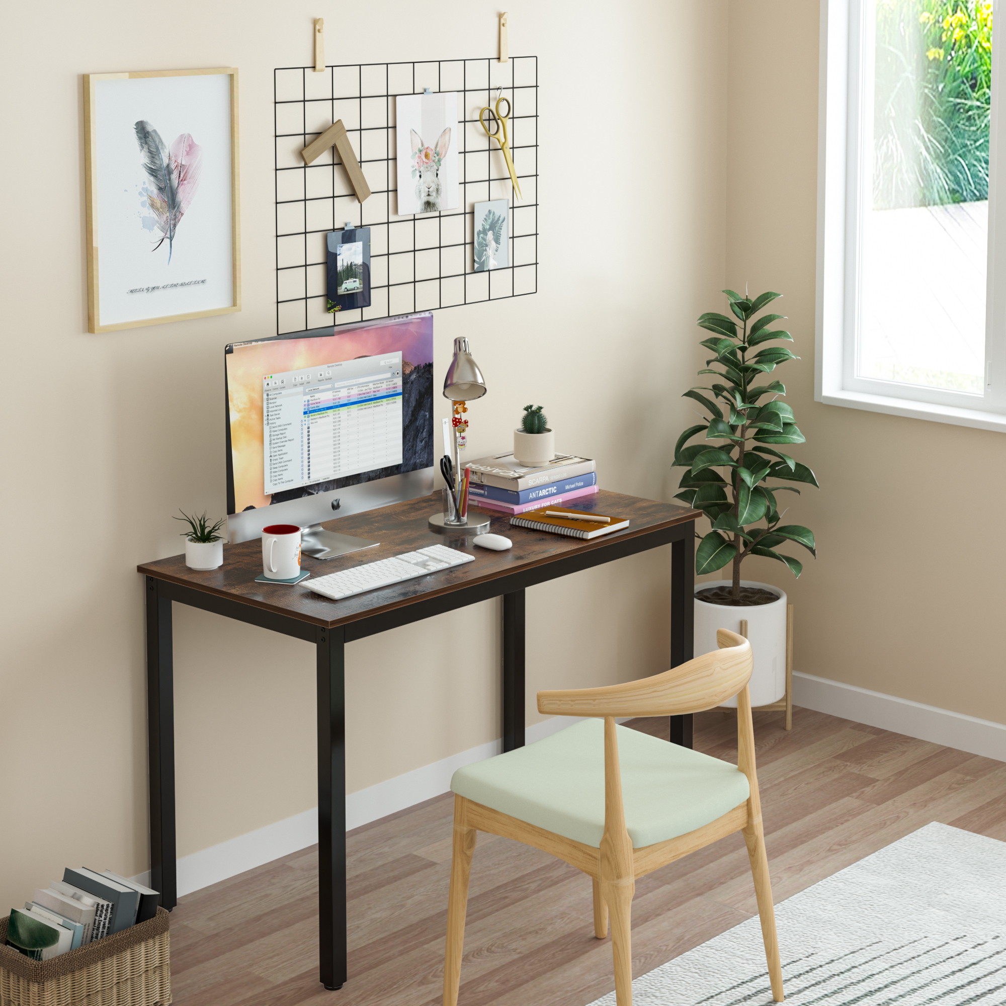 Computer Desk Home Office Desk Gaming Desk Large Corner Writing Black Student Art Modren Sturdy Simple Style PC Wood and Metal Desk Workstation for Small Space,Vintage