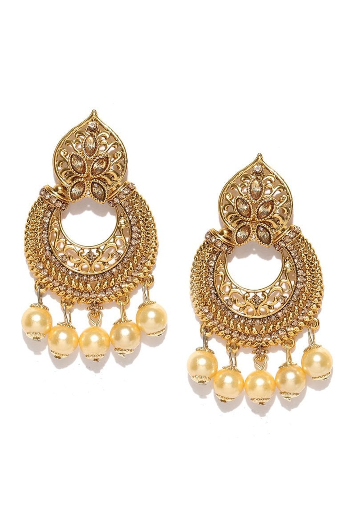 Panash Golden Metal Cutout Chand Bali Earrings