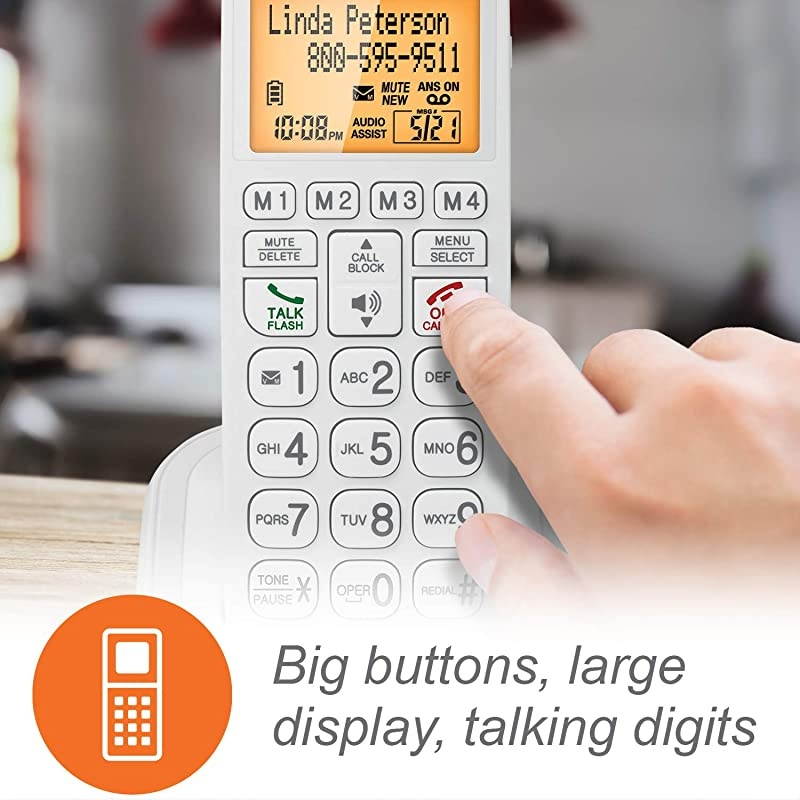 SN5147 Amplified CordedCordless Senior Phone System with 90dB ExtraLoud Visual Ringer Big Buttons Large Display