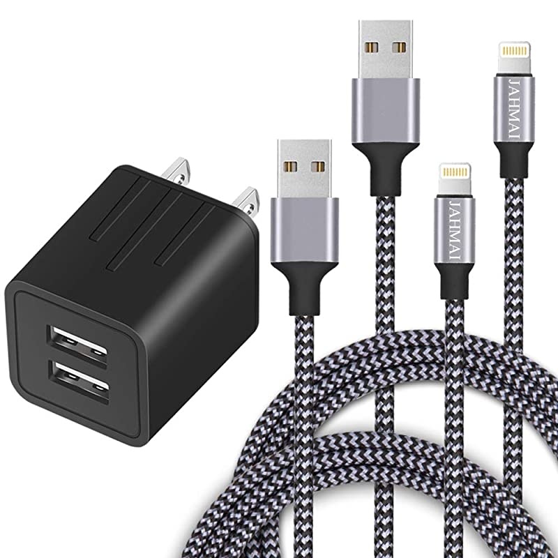 iPhone Charger  Nylon Braided Fast Charging Lightning Cable 2Pack 6ft Data Sync Transfer Cord Dual Port Plug Wall ChargerUL ListedCompatible With iPhone 11 PRO MAX XS XR X 8 7 Plus 6S 6 iPad