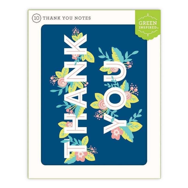 Green Inspired 10ct Hidden Flowers Thank You Cards