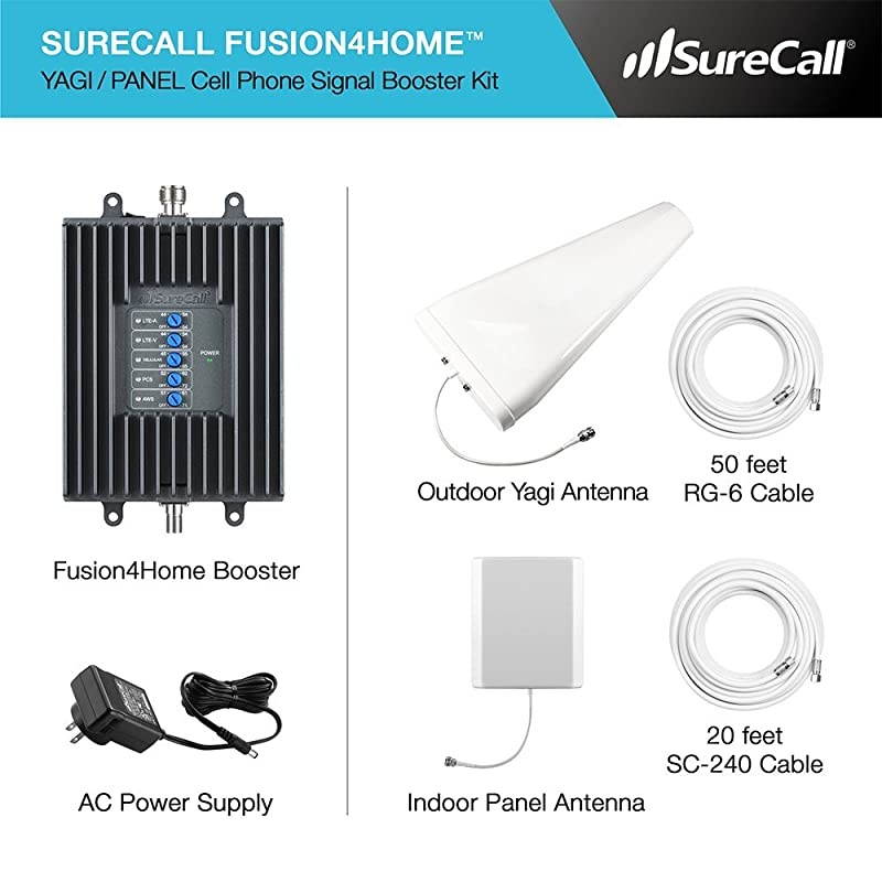 Fusion4Home Cell Phone Signal Booster for Home and Office - Verizon, AT&T, Sprint, T-Mobile 3G, 4G and LTE | Covers up to 4000 sq ft (SC-PolyH-72-YP-Kit),Fusion4Home Yagi/Panel