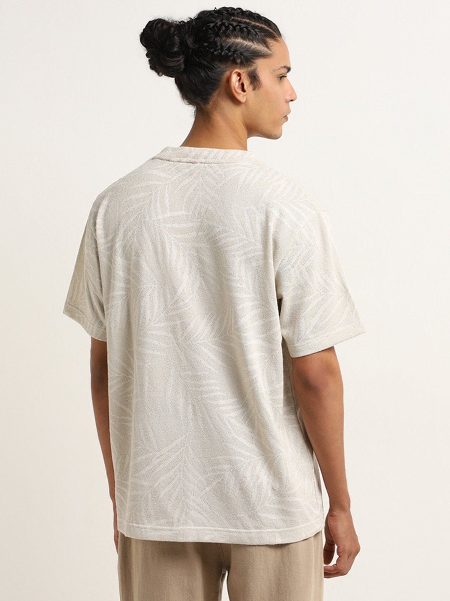 ETA by Westside Beige Leaf Design Relaxed-Fit T-Shirt