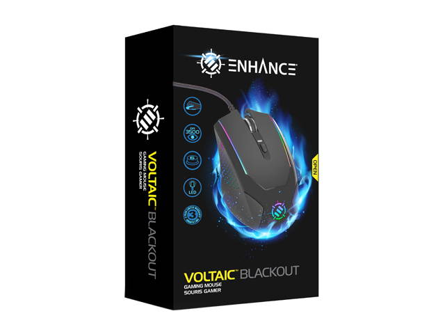 ENHANCE Voltaic Gaming Mouse 3500 dpi with Color-Changing LED Lights, High-Performance Optical Sensor, Ergonomic 6 Button Design and Braided Cord