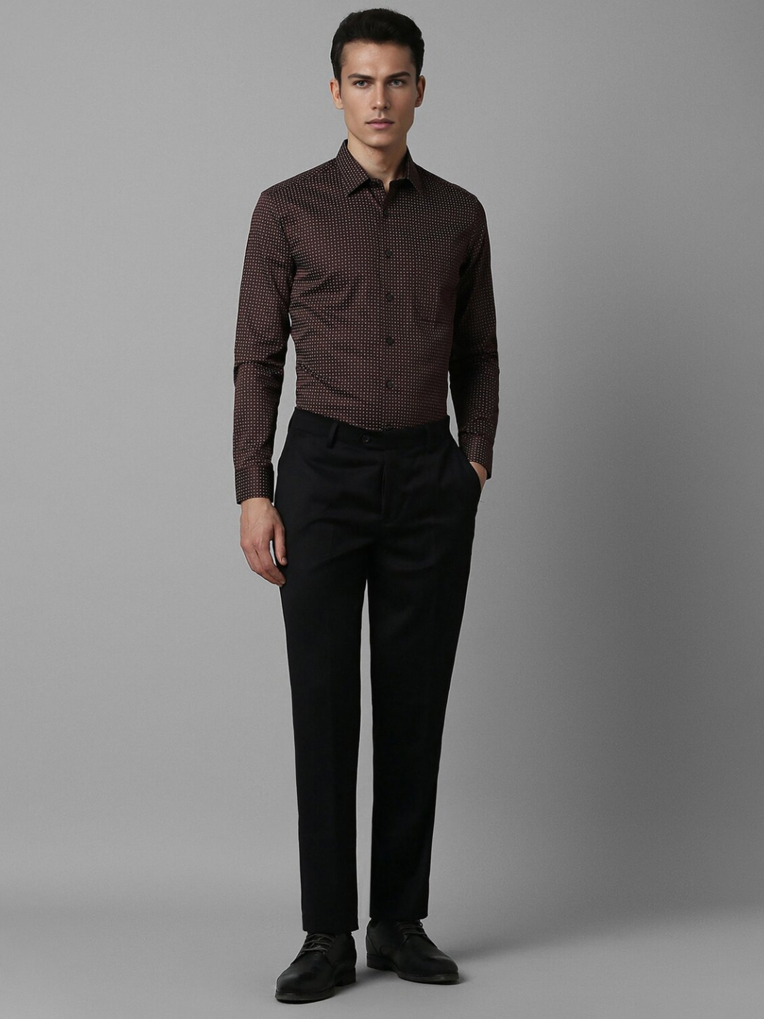 Louis Philippe Maroon Cotton Slim Fit Printed Shirt