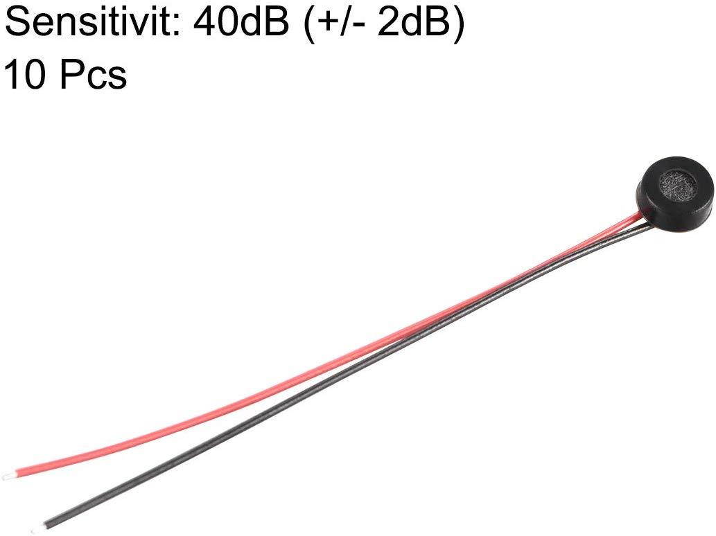 uxcell 4015 40dB Electret Microphone Pickup 4mm x 1.5mm Cylindrical Condenser MIC with Wires for PCB 10 Pcs