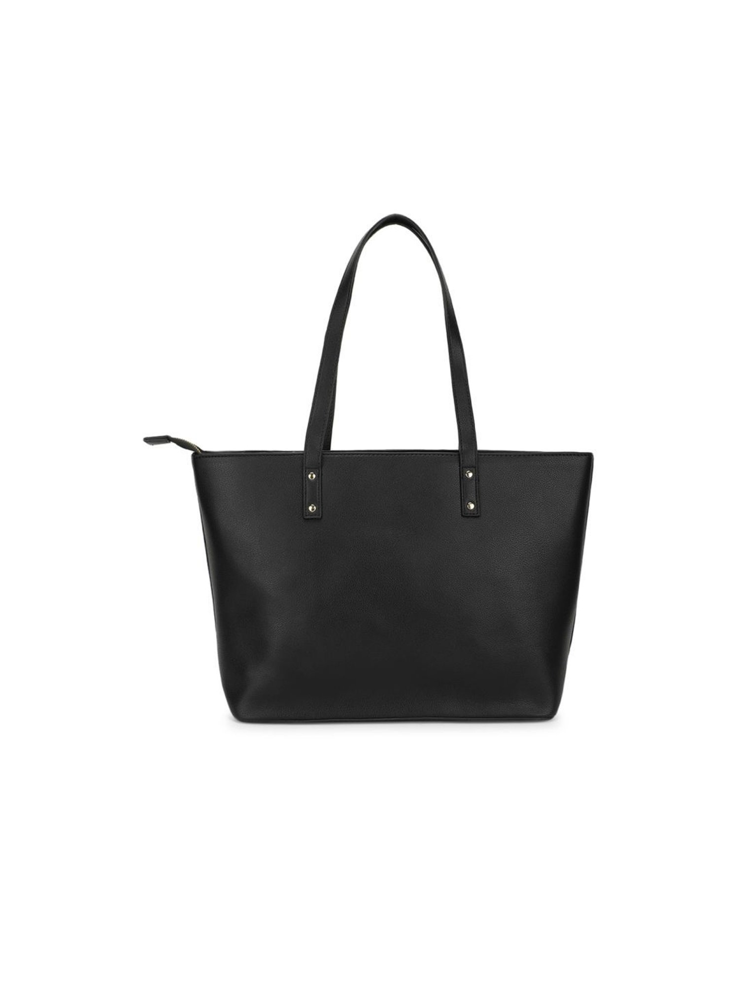 Tyra Daisy Black Solid Faux Leather Tote Handbag