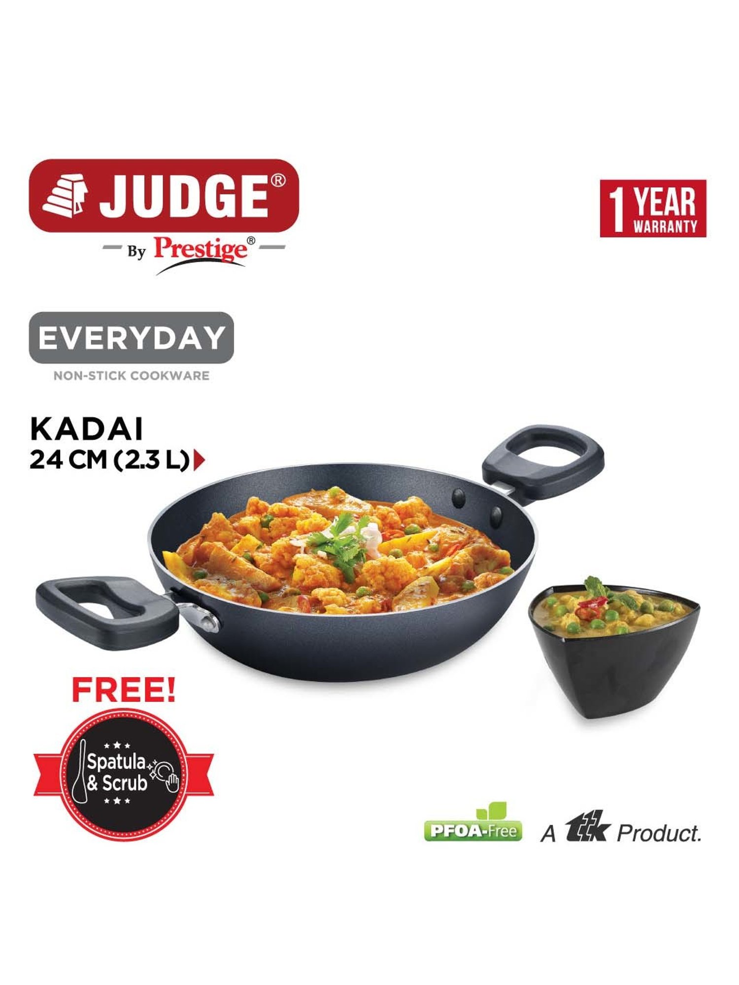 JUDGE Everyday Black Aluminium 24 cm Cookware Kadhai (2.3 L)