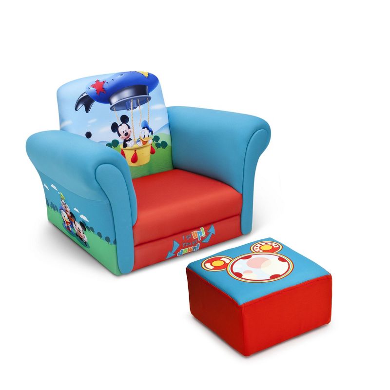Delta Children Disney Beautiful Mickey Mouse Design Minimal Cleaning Required Kids Upholstered Cozy Plush Padded Lounging Chair with Ottoman Set