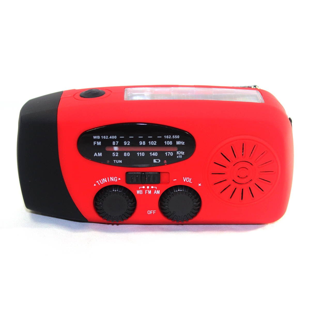 Foxnovo Portable Multi-functional Emergency Solar/Hand Crank Dynamo/USB Powered AM/FM/WB NOAA Weather Radio 3-LEDs Flashlight Cellphone Charger (Red)