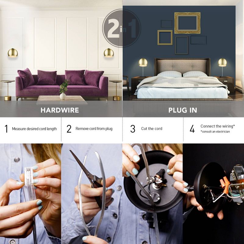 Willow 1-Light Plug-in or Hardwire Matte Brass Wall Sconce - Novogratz x Globe