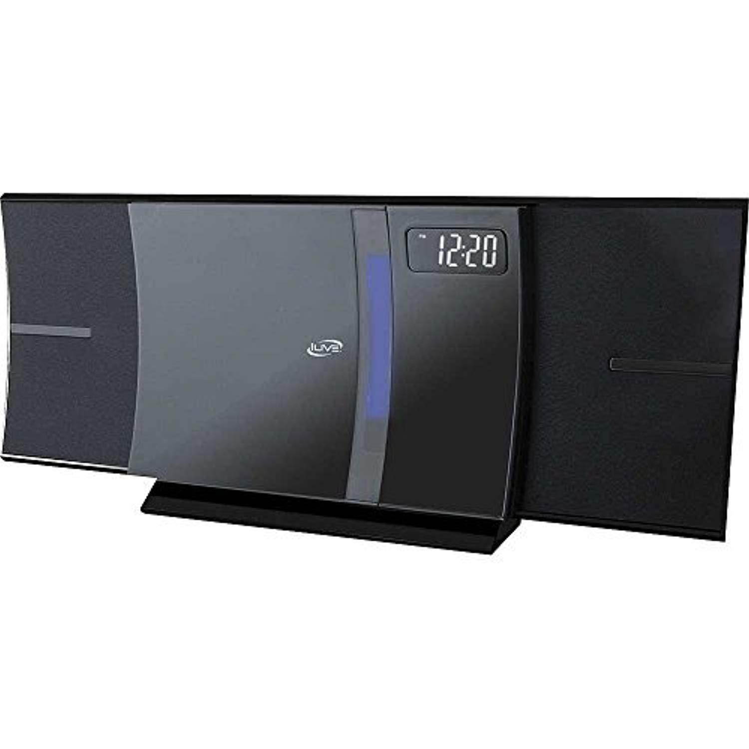 ilive bluetooth desktop cd player & digital fm radio tuner mega bass reflex stereo music sound system plus 6ft aux cable to con