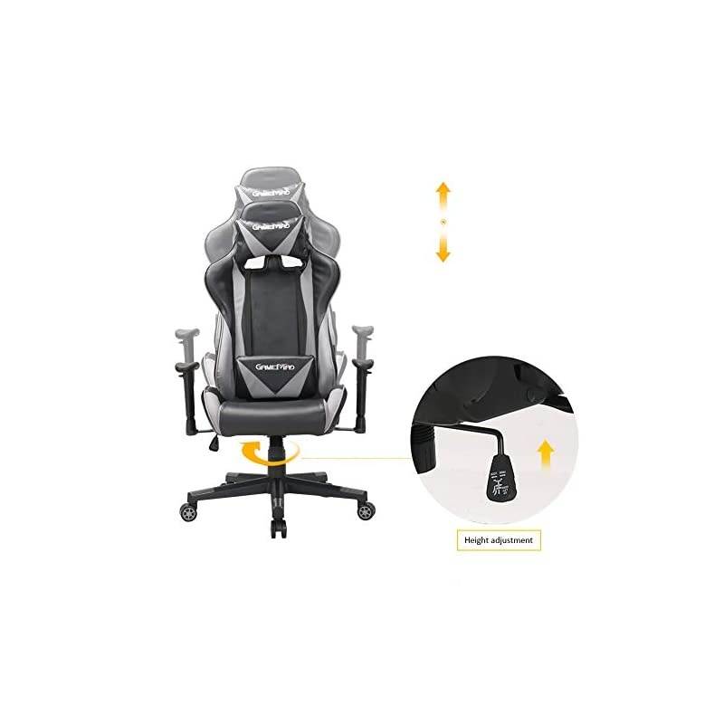 Back PU Leather Swivel Gaming Chair with Adjustable Lumbar Support Headrest Footrest Video Game Chair Racing Office Chair (Bule)