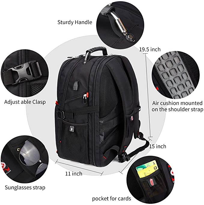 Durable 50L Laptop Backpack Travel Backpack College Bookbag with USB Charging Port fit 17 Inch Laptops for Men Women