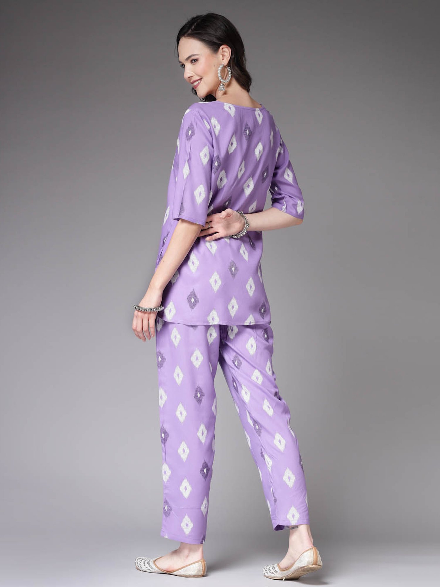 Stylum Purple Rayon Printed Top & Pant Set