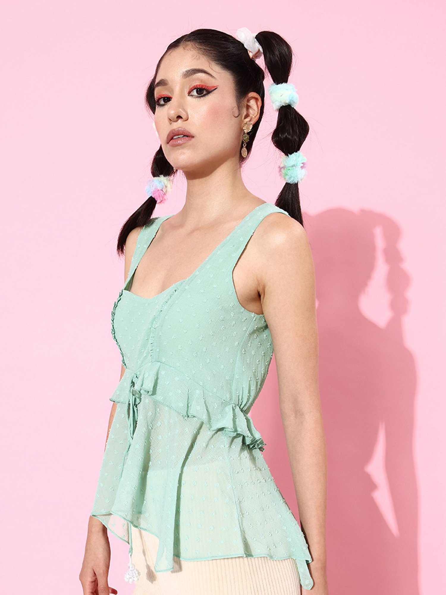 QUIERO Sea Green Self Design Top