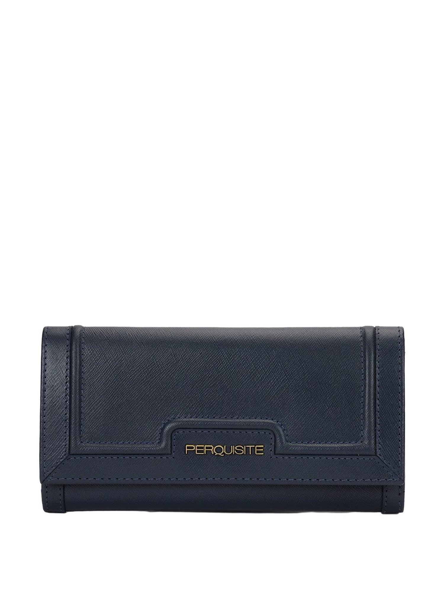 PERQUISITE LEONORA Navy Blue Textured Tri-Fold Wallet for women
