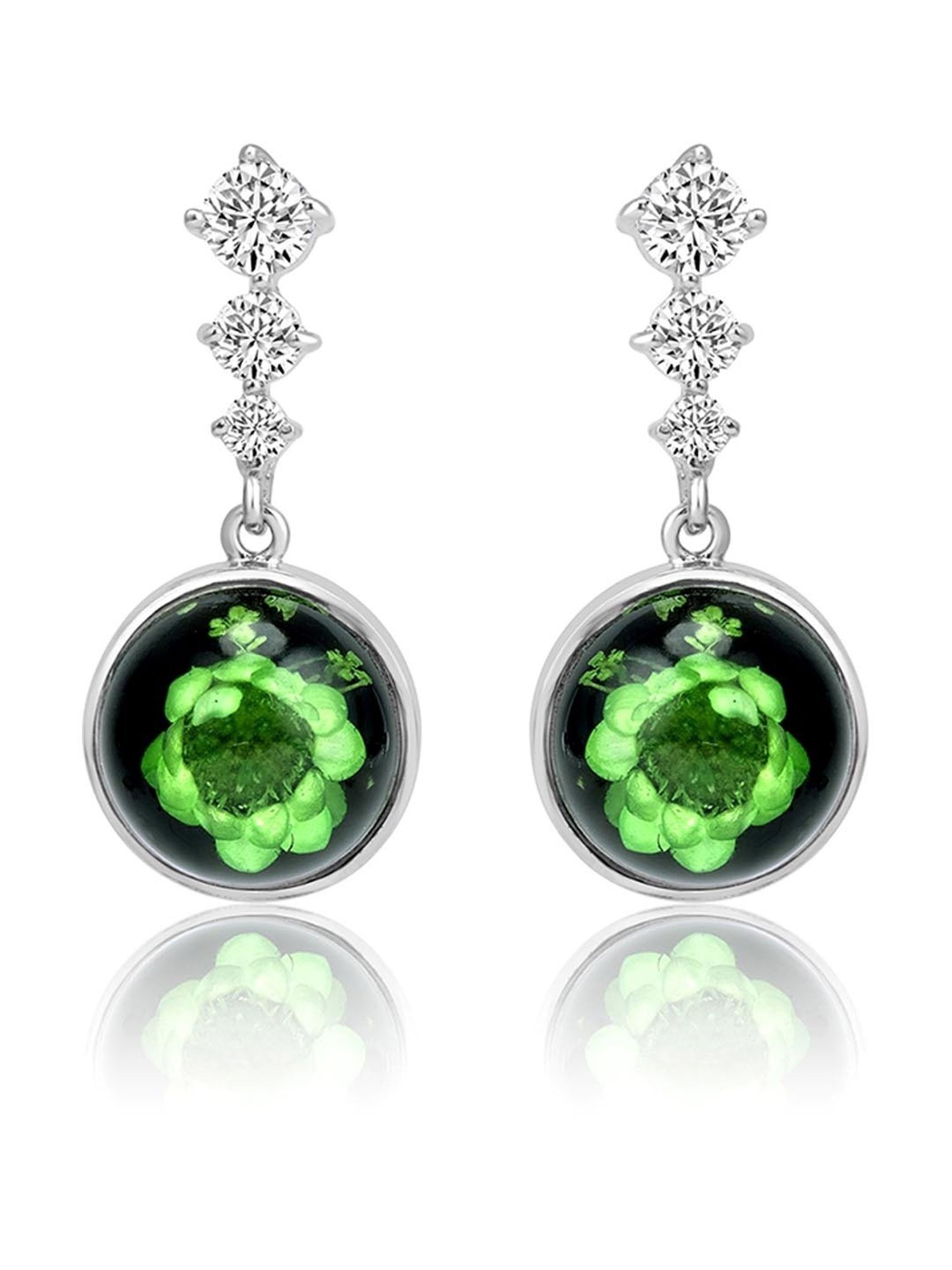 March by FableStreet Green Dry Flower 92.5 Sterling Silver Drop Earrings
