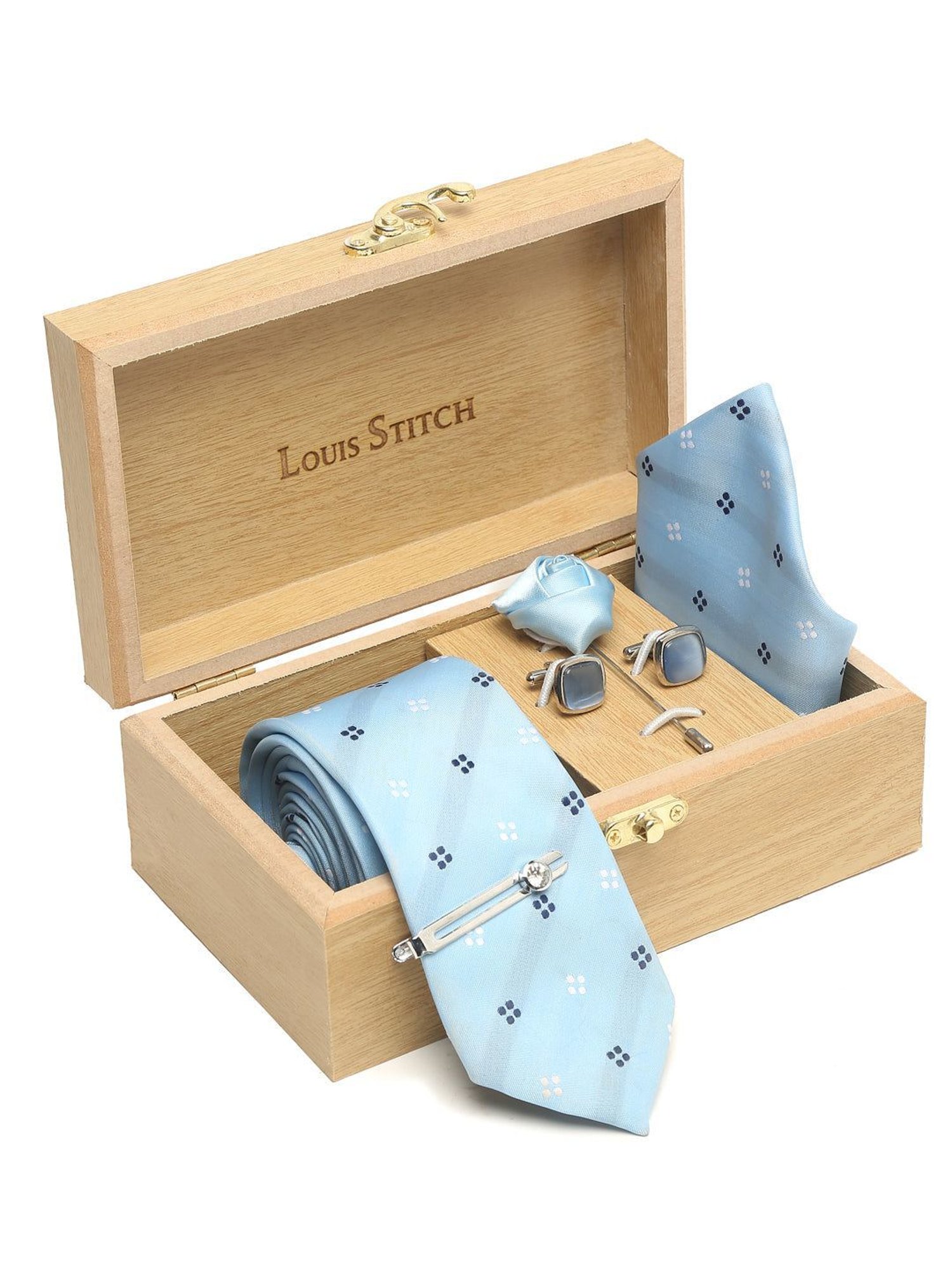 Louis Stitch Blue Embroidered Necktie Gift Set - Set of 5