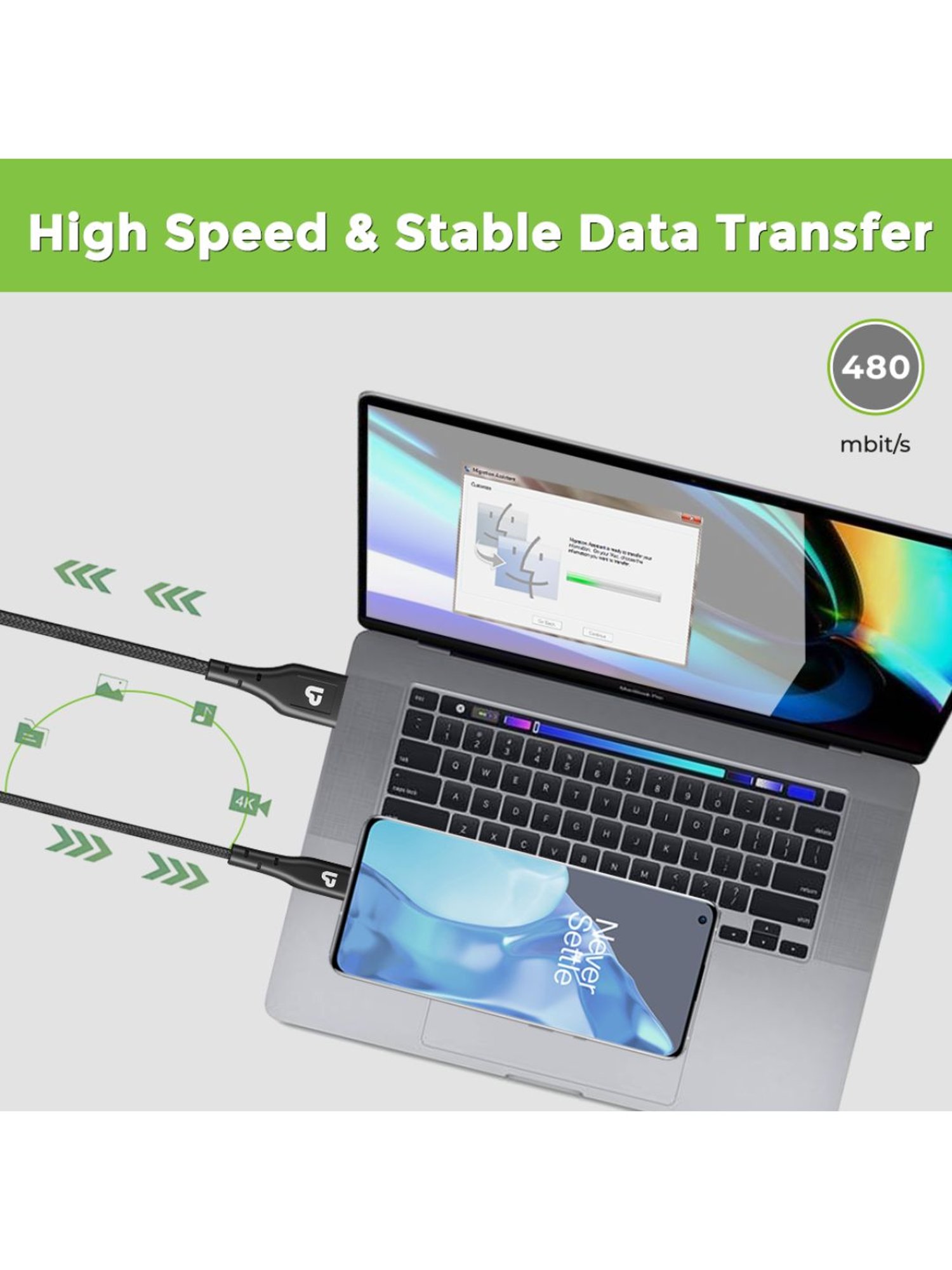 Moerdon MUC-C4C100W 100 Watt Fast Charging Data transfer Cable (Black)