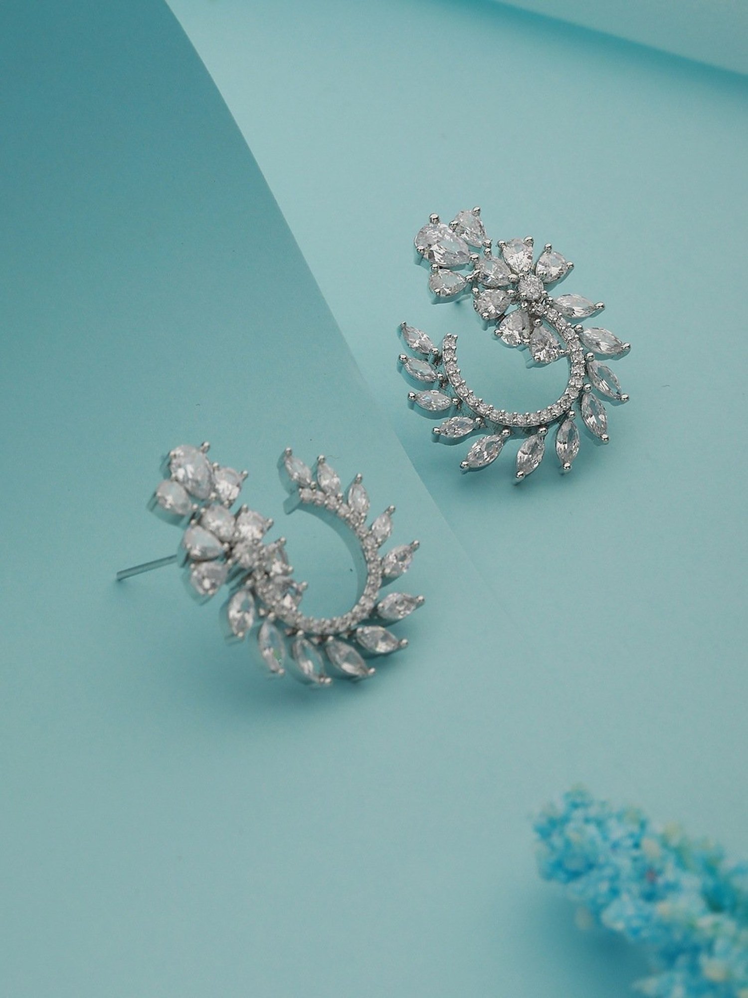 Saraf RS Jewellery Silver Toned CZ Studded Hoop Studs earrings