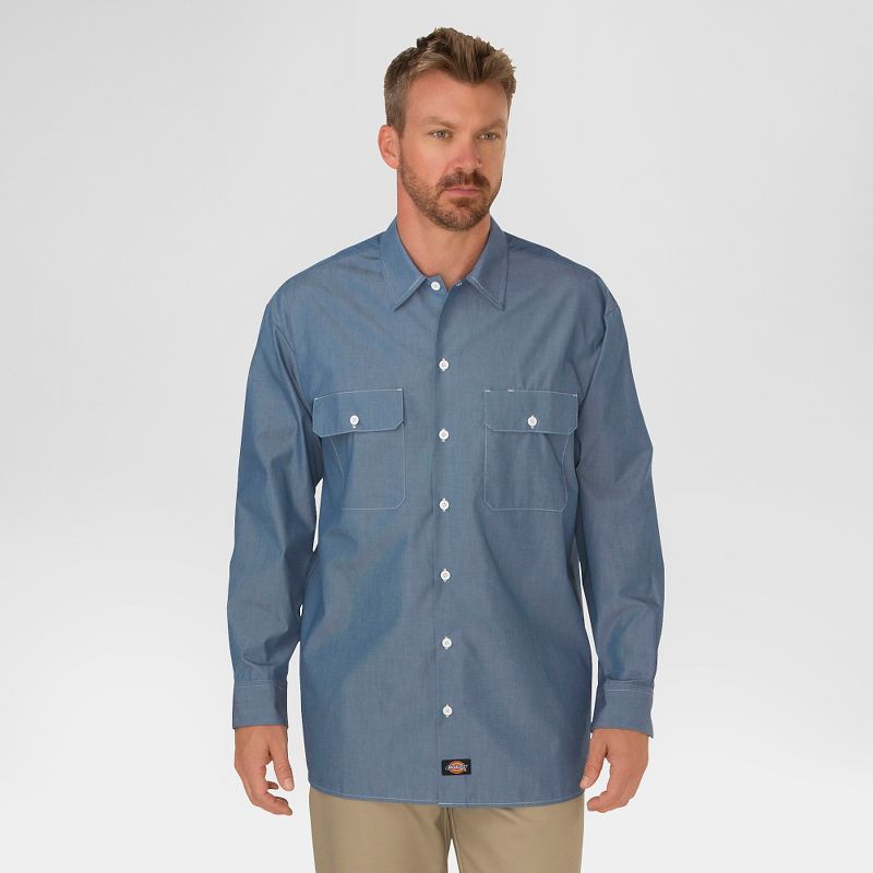 Dickies Men's Big & Tall Relaxed Fit Chambray Long Sleeve Shirt - Blue Chambray 3XL