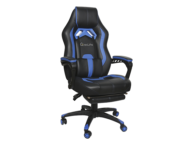 Gaming Chair Office Chair PC Chair with Massage Lumbar Support, Vantage Style PU Leather High Back Adjustable Swivel Task Chair with Footrest,Blue,GC26